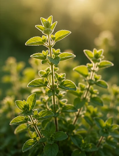 Fresh wild oregano leaves in sunlight